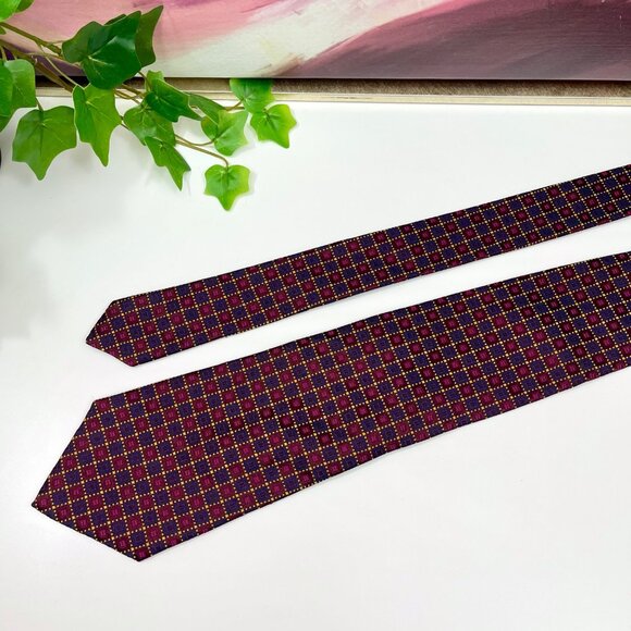 Etro Burgundy and Gold Geometric Patterned Silk Tie - Picture 6 of 10